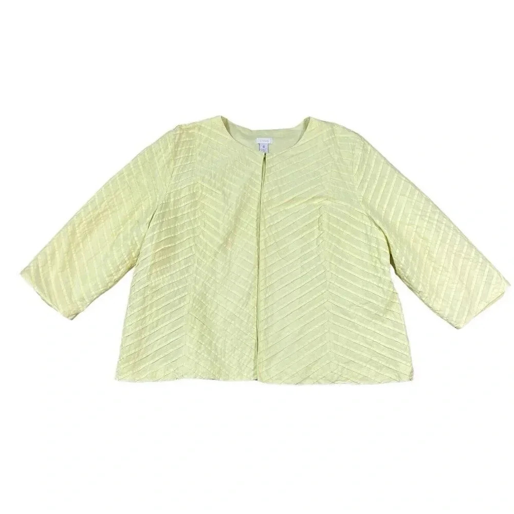 Chicos Blazer Size 4 (XL) Chevron Stripe Jacket 3/4 Sleeves Cotton Light Green